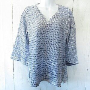Whimsy Rose Top S Small Blue Purple Mixed Print Bell Sleeve V Neck